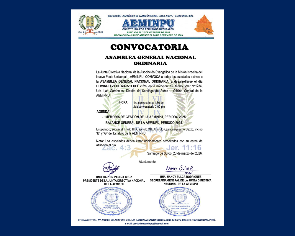 CONVOCATORIA - ASAMBLEA GENERAL NACIONAL ORDINARIA
